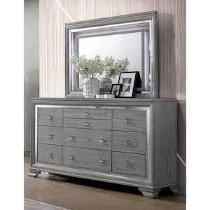 Tannon Light Gray 10-Drawer 66 in. Dresser with Mirror