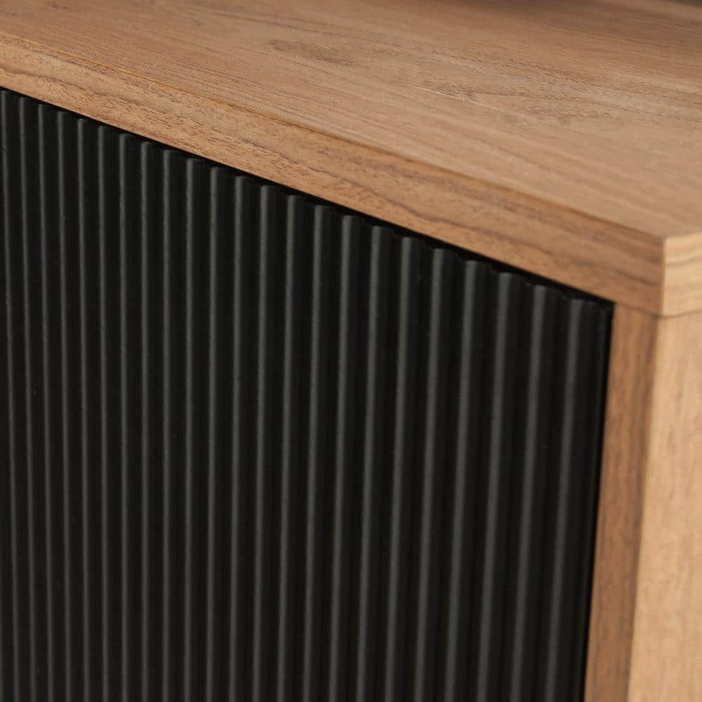 Serene Walnut and Black Modern TV Credenza with Cabinet