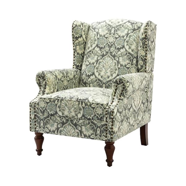 JAYDEN CREATION Gille Traditional Grey Upholstered Wingback Accent ...