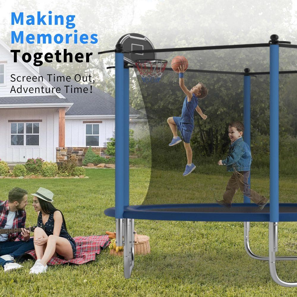 10 ft. Outdoor Trampoline with Basketball Hoop and Safety Net