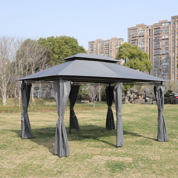 Gray 13 ft. x 10 ft. Outdoor Patio Gazebo Canopy Tent With Ventilated Double Roof And Mosquito Net