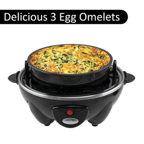 NON STICK 750W ELECTRIC KITCHEN EGG OMELETTE MAKER COOKER BLACK WITH SILVER  TOP