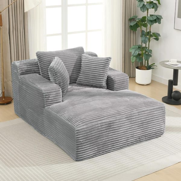 Gray Corduroy Full-Compressed Chaise Lounge Sofa Bed