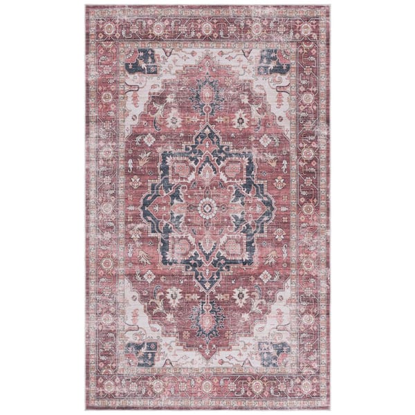Arizona 6 ft. x 9 ft. Dark Red/Beige Machine Washable Traditional Floral Area Rug