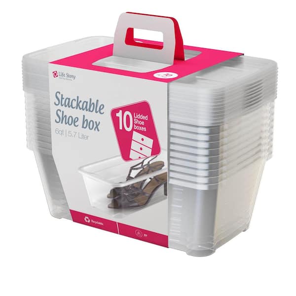 Life Story 5.7-Liter Shoe and Closet Storage Box Stacking Containers, Clear (10 Pack)