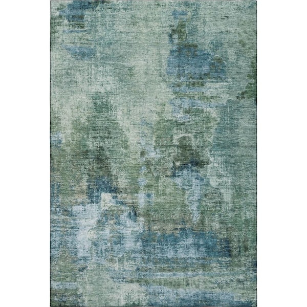 Mayfield Premium Machine Washable Abstract AMF2300 Teal 5 ft. x 7 ft. 6 in. Area Rug