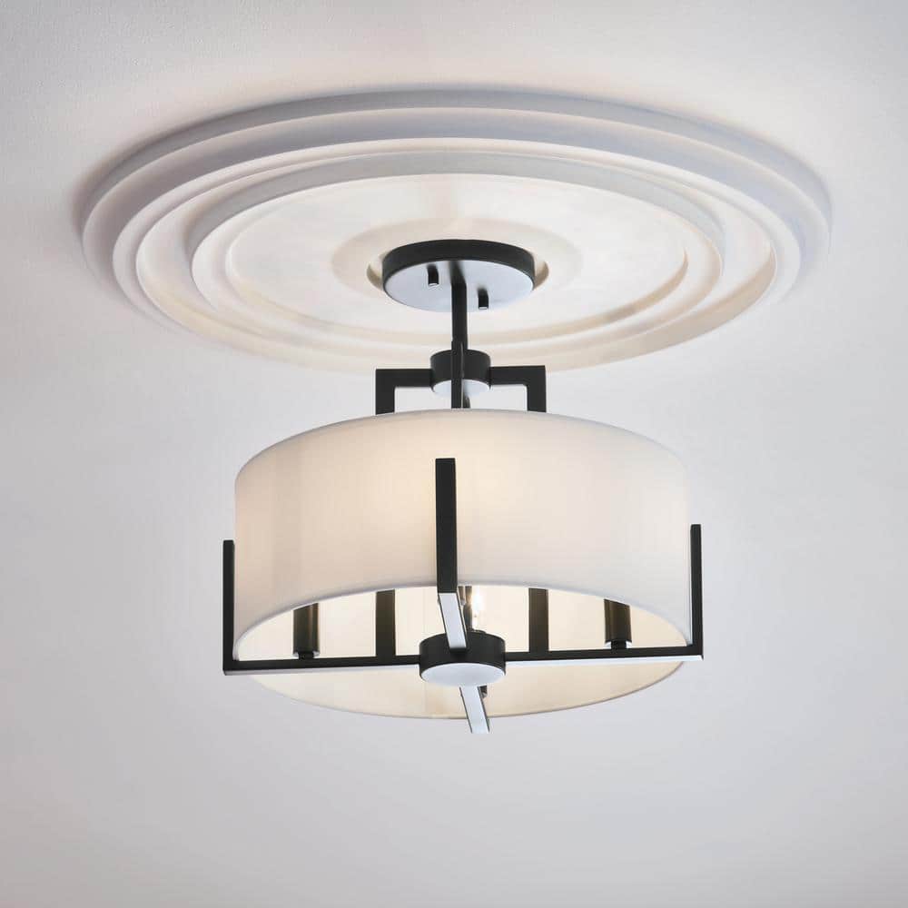 Malen Black Metal Semi-Flush 4-Light with White Fabric Shade