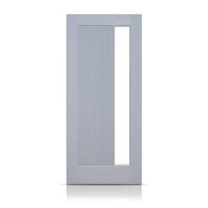 36 in. x 80 in. Reversible Decorative Glass Gray Modern Exterior Fiberglass Front Door Slab Door Slab Only
