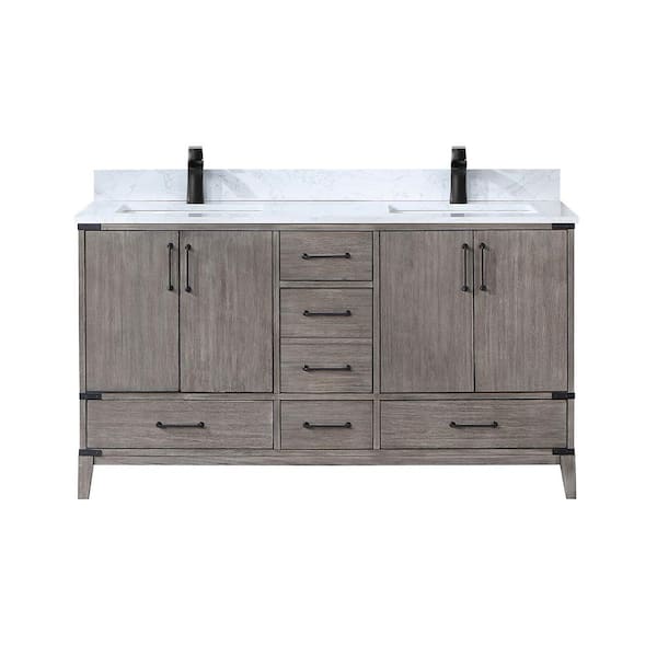ROSWELL Zaragoza 60 in. W x 22 in. D x 34 in. H Bath Vanity in Classical Grey with White Composite Stone Top
