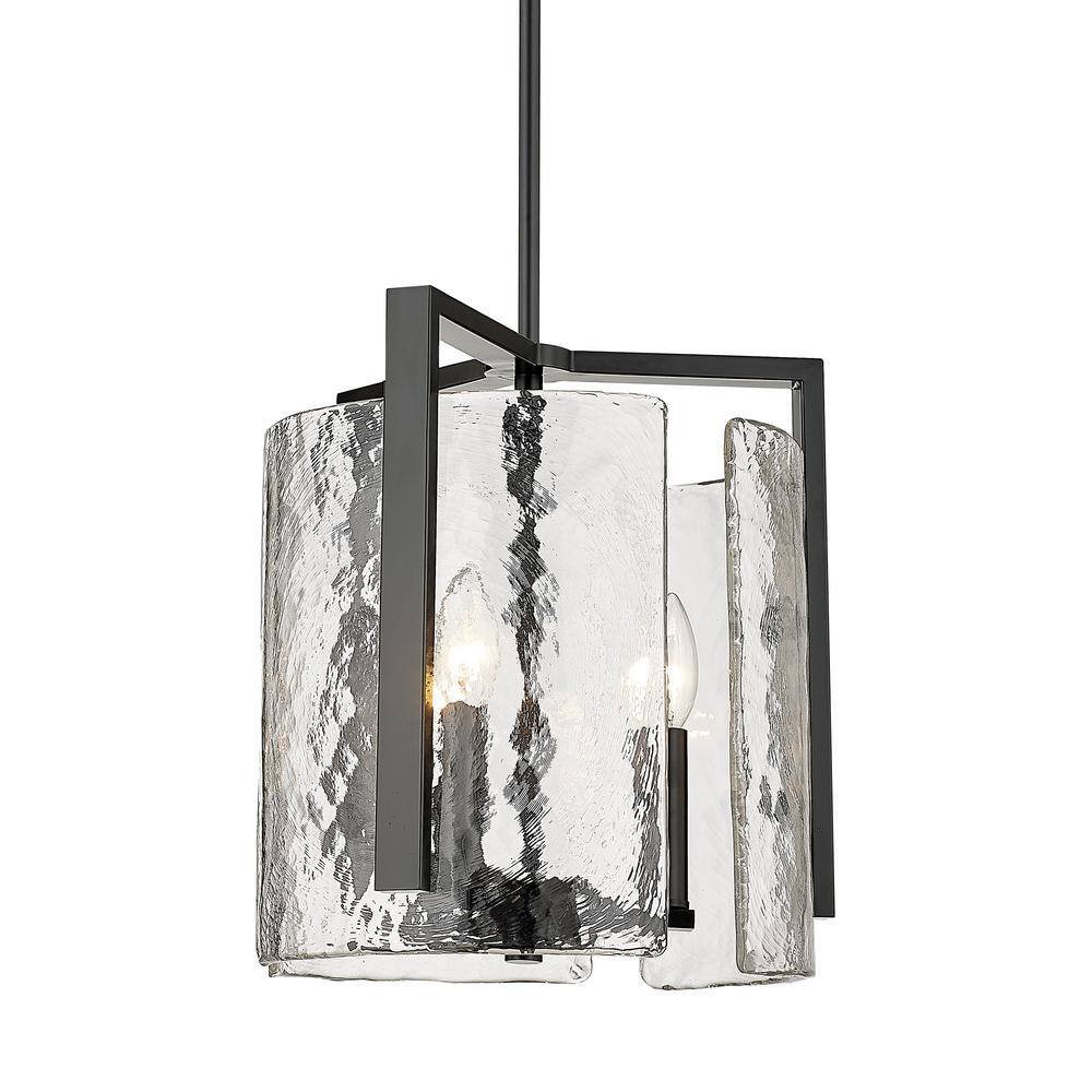 Matte Black Hammered Glass 3-Light Drum Pendant