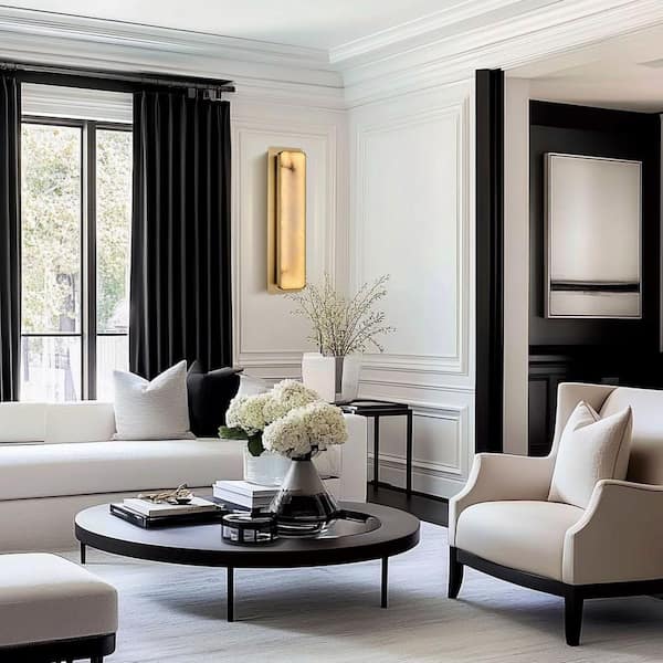 20 in. 1-Light 2-Piece Gold LED Wall Sconce, Natural Alabaster Modern Wall Light for Bedroom, Bathroom, Living Room