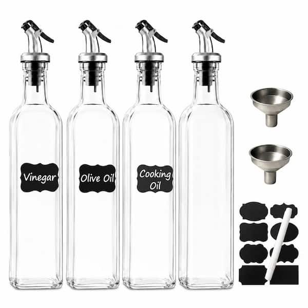 Clear Glass Olive Oil Dispenser Bottles 4 Pack, 17 oz Oil and Vinegar Set with Pourer Spouts