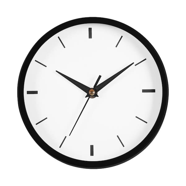 Black 8 in. Round Stainless Steel Decorative Wall Clock