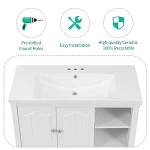 36 in. W x 18 in. D Engineered Ceramic Composite 3-Faucet Hole Vanity Top in White with Undermount Ceramic White Basin