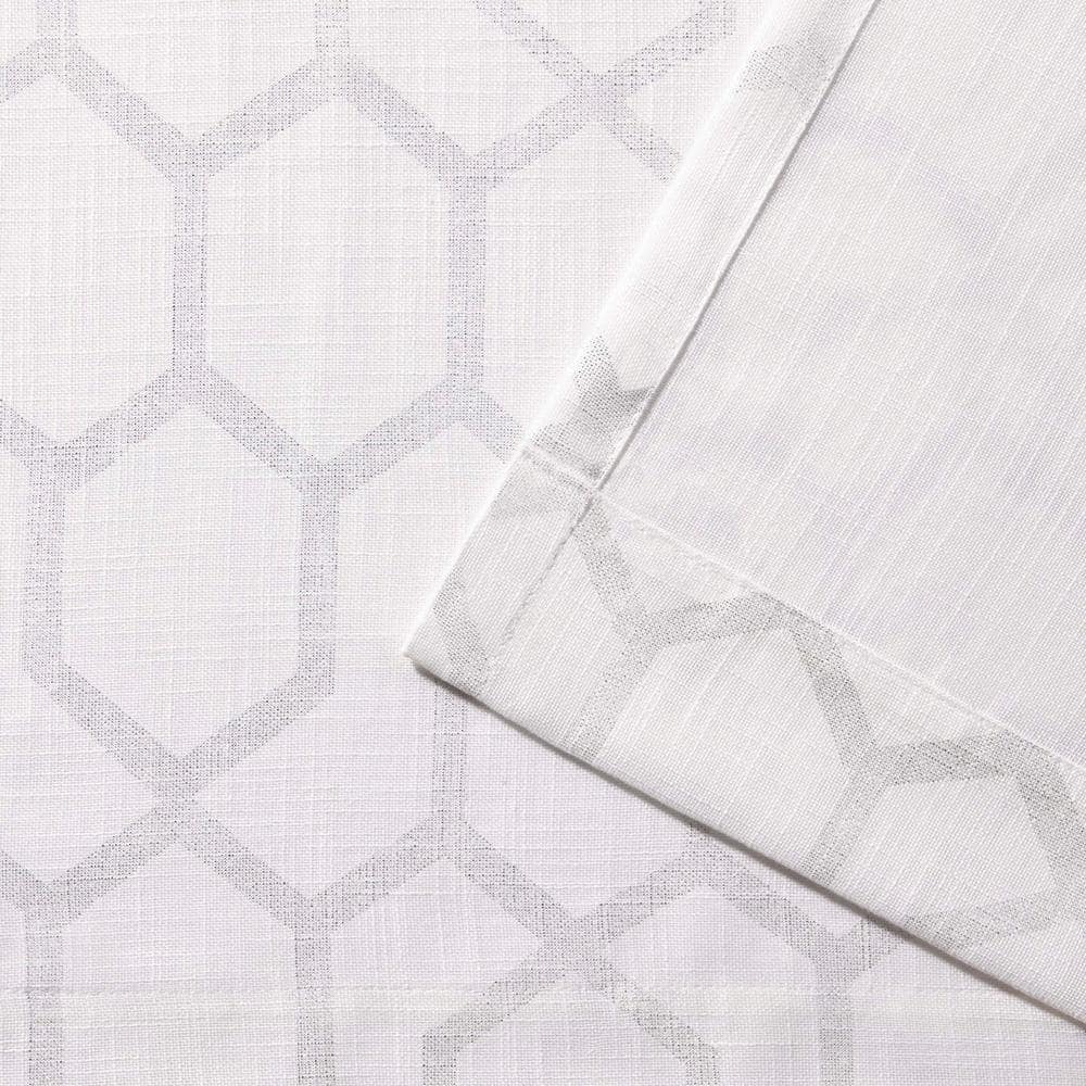 Panza Silver Geometric Sheer Grommet Top Curtain Panels