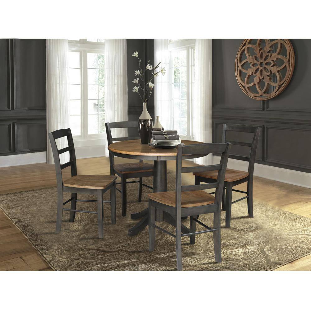 Set of 2 Hickory Washed Coal High Ladderback Side Chairs