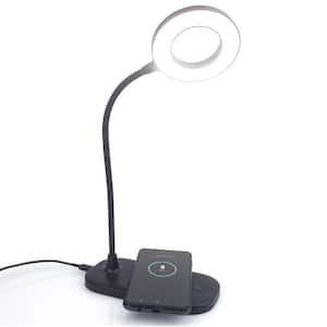 Zlata 12 in. Black Gooseneck Desk Lamp, Integrated LED Dimmable Reading Light for Home Nightstand with USB Charger