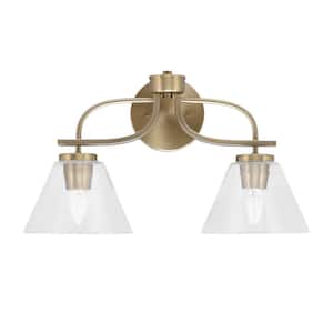 Olympia 8.25 in. 2-Light Bath Bar, New Age Brass, Clear Bubble Glass Vanity Light