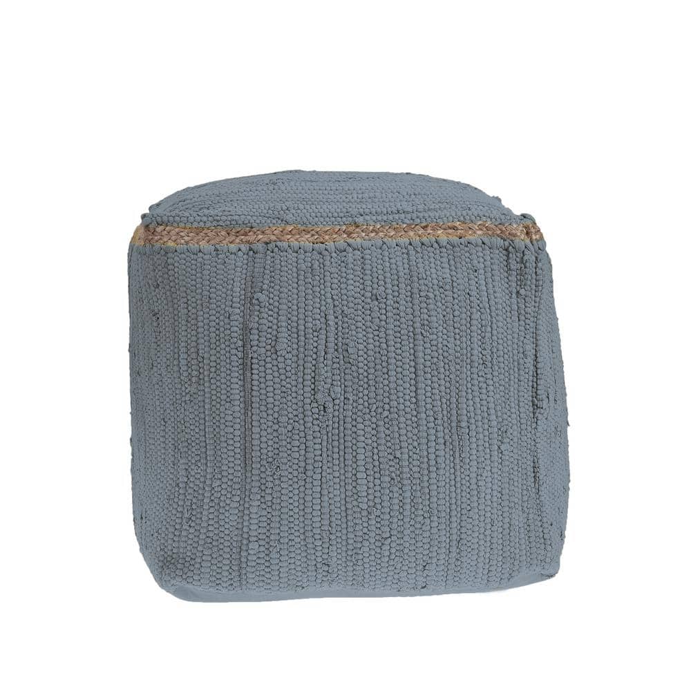Dillion Ultimate Gray Bordered Hand-Loomed Organic Cotton Pouf With Jute Br