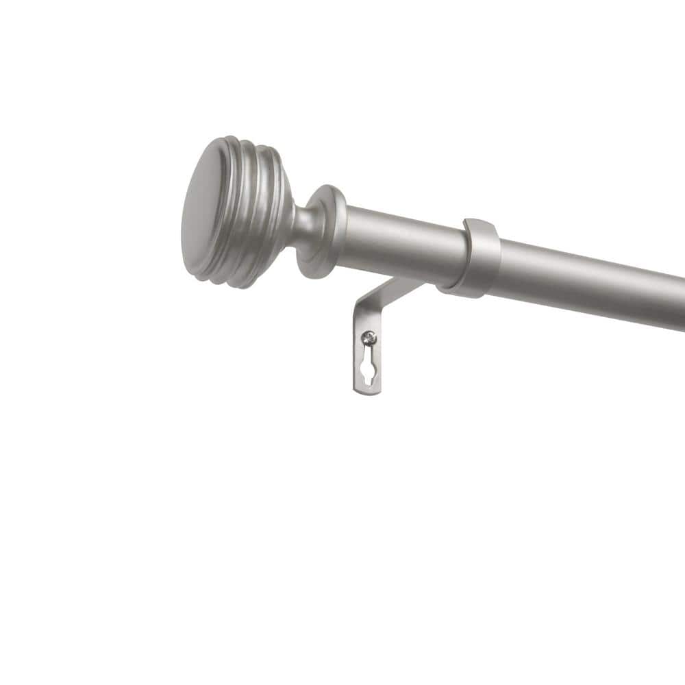 Matte Silver Adjustable Iron Curtain Rod with Ribbed Finials
