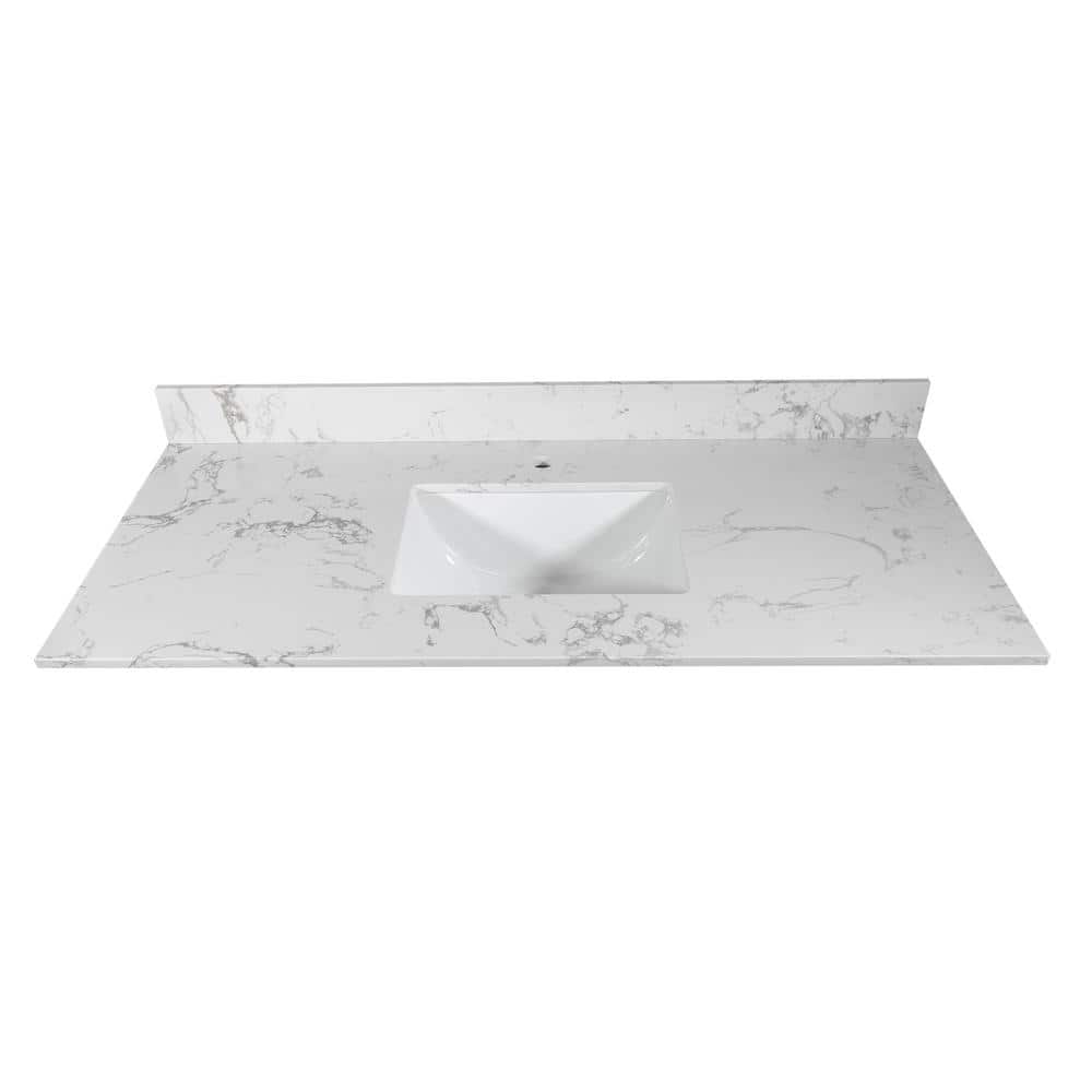 43 in. W x 22 in. D Engineered Stone Composite White Rectangular Single Sin