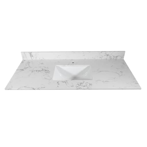 Unbranded 43 in. W x 22 in. D Engineered Stone Composite White Rectangular Single Sink Bathroom Vanity Top in Carrara White