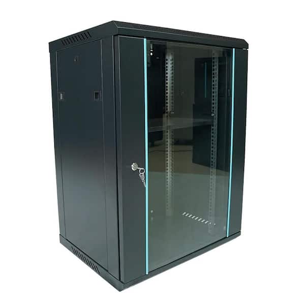 4XEM 15U Wall Mount Rack Cabinet – 24″ Deep Steel Enclosure with Key Lock, Removable Sides & Cable Access