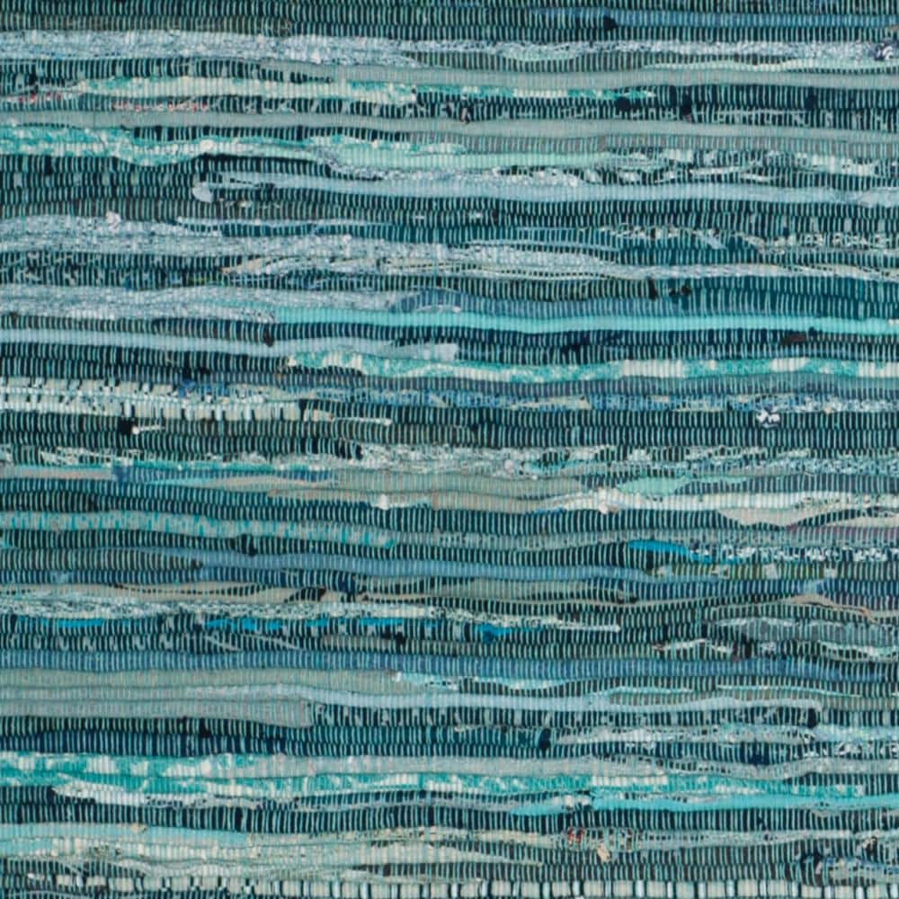 Handmade Turquoise and Multicolor Cotton Stripe Runner Rug, 2'3" x 12'