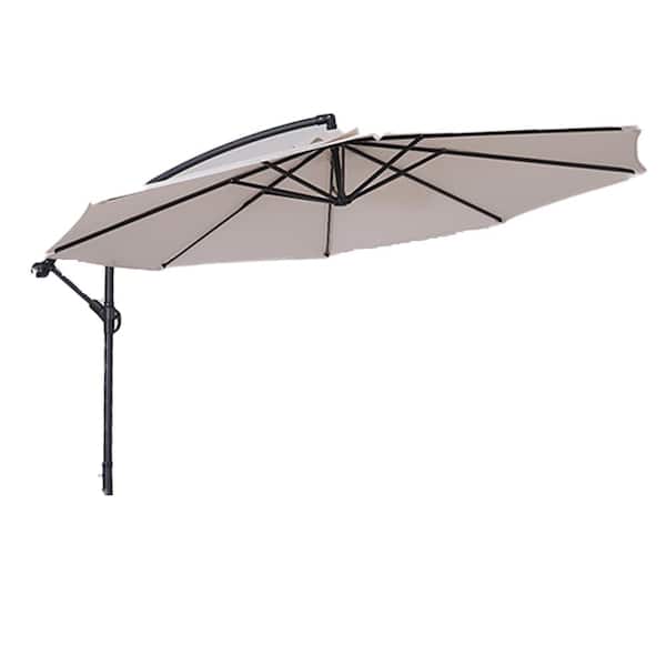 Unbranded 10 ft. Outdoor Cantilever Umbrella with Crank Weatherproof Waterproof in Beige