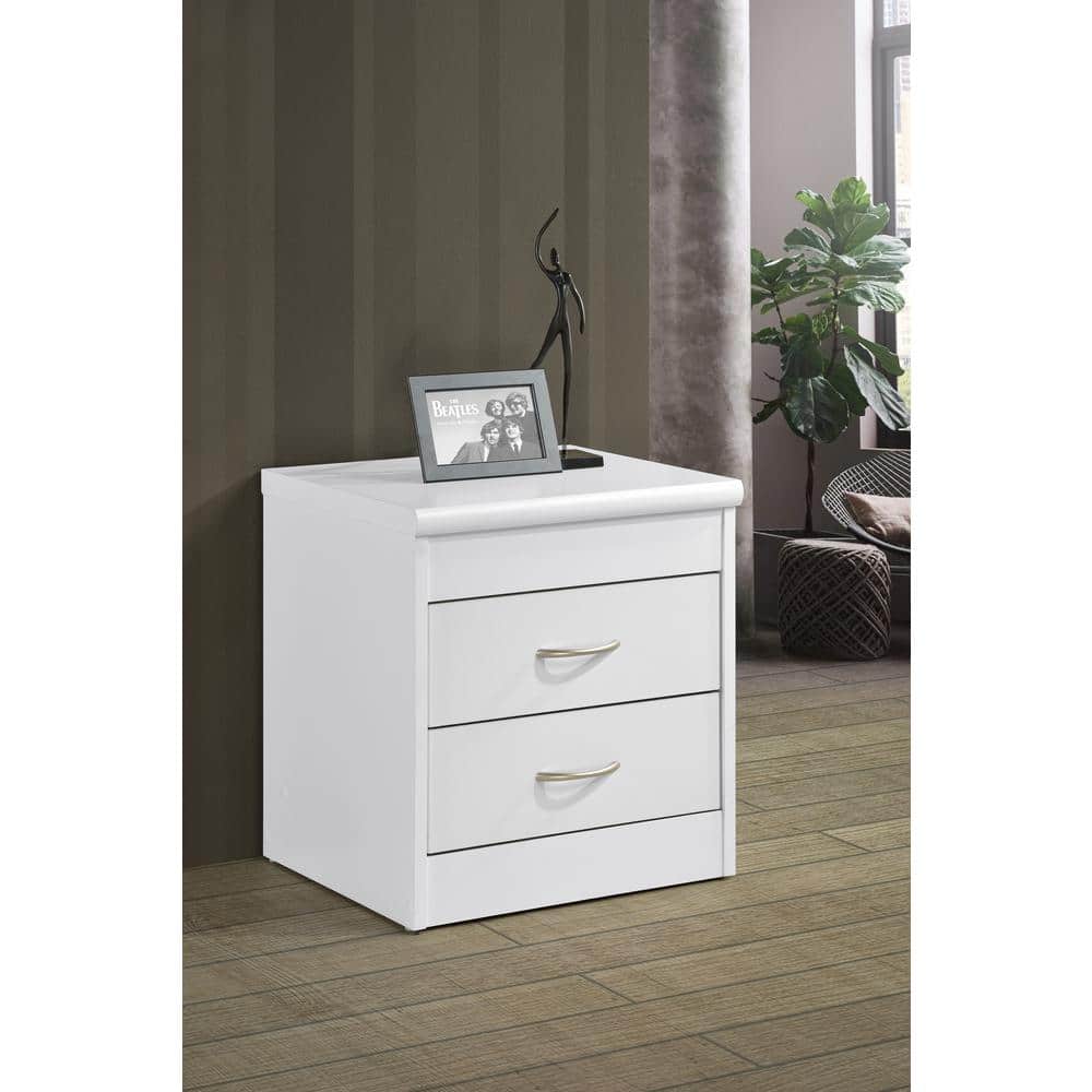 White Compressed Wood 2-Drawer Nightstand