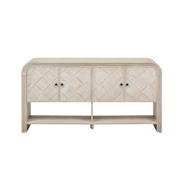 59.8 in. Beige brown Kitchen Pantry Cabinet with Woven Wood Slats and Solid Wood Veneer