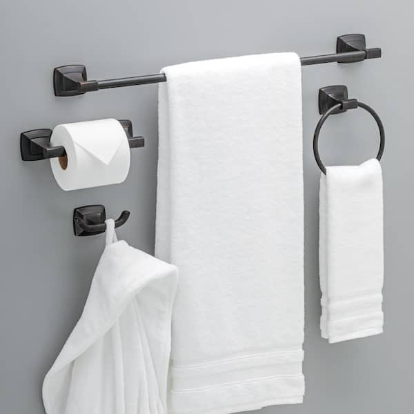 Portwood 4-Piece Bath Hardware Set with 24 in. Towel Bar, Toilet Paper Holder, Towel Ring, Towel Hook in Venetian Bronze