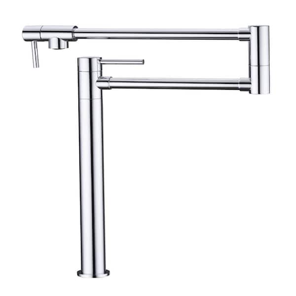 WELLFOR Deck Mounted Pot Filler Faucet with 360° Rotation in Polished Chrome