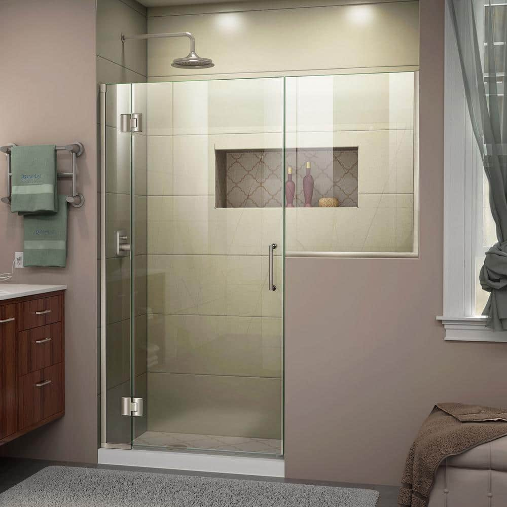 DreamLine Unidoor-X 66 to 66.5 in. x 72 in. Frameless Hinged Shower Door in Brushed Nickel