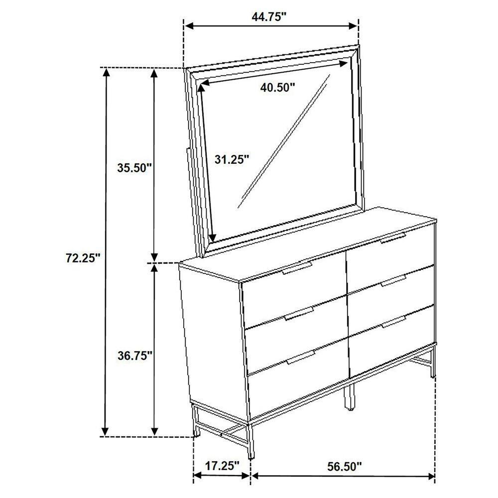 Sonora White 6-Drawer Dresser with Mirror and Black Hardware