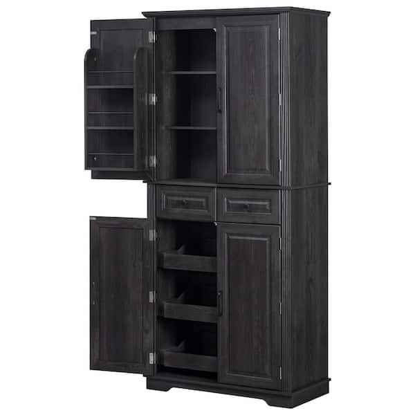 71.2 in. Tall Black Kitchen Pantry Cabinet Sideboard with 3 Pull Out Cabinet Organizers, 6 Door Shelves, 2 Drawers
