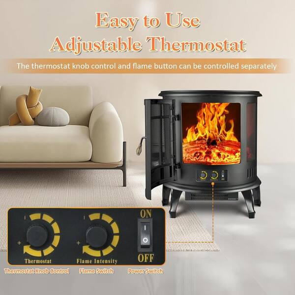 22 in. Freestanding Electric Fireplace in Black with Overheat 