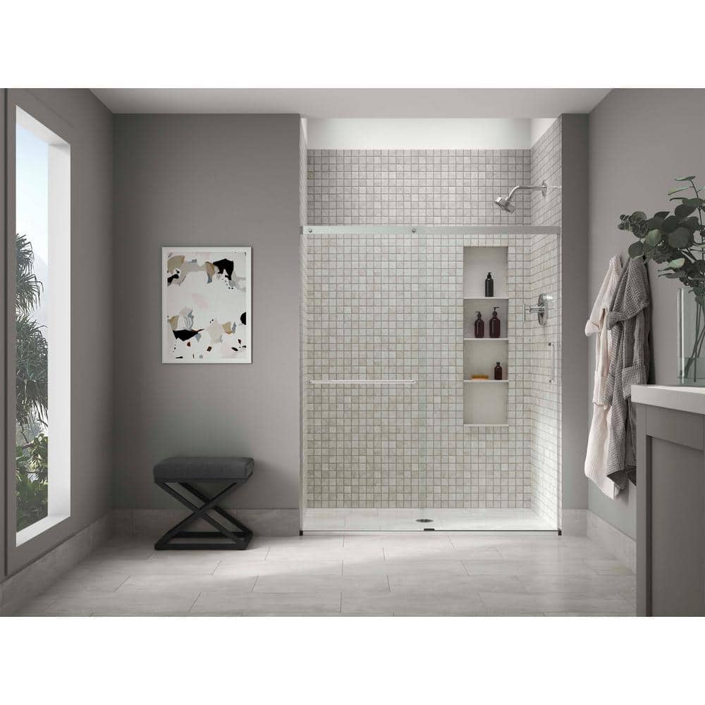 Elate Collection K-707608-6L-SH 59.63"" x 70.5"" CleanCoat Frameless Sliding Shower Door with 0.25"" Thick Crystal Clear Glass in Bright -  Kohler