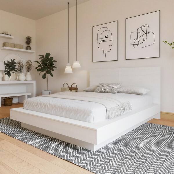 Nexera Napa White Wood Frame Queen Size Platform Bed with