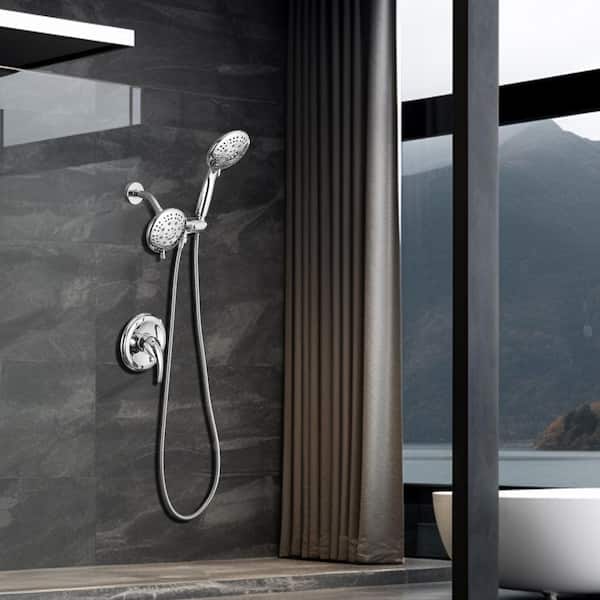 Rain 6-Spray Single Handle Handheld Shower Faucet with Valve 1.8 GPM 4.7 in. Adjustable Dual Shower Heads in Chrome
