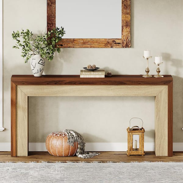 BYBLIGHT Turrella 63 in. Long Brown Entryway Table, Rectangle Wood Console Table, Simply Behind Sofa Table for Living Room