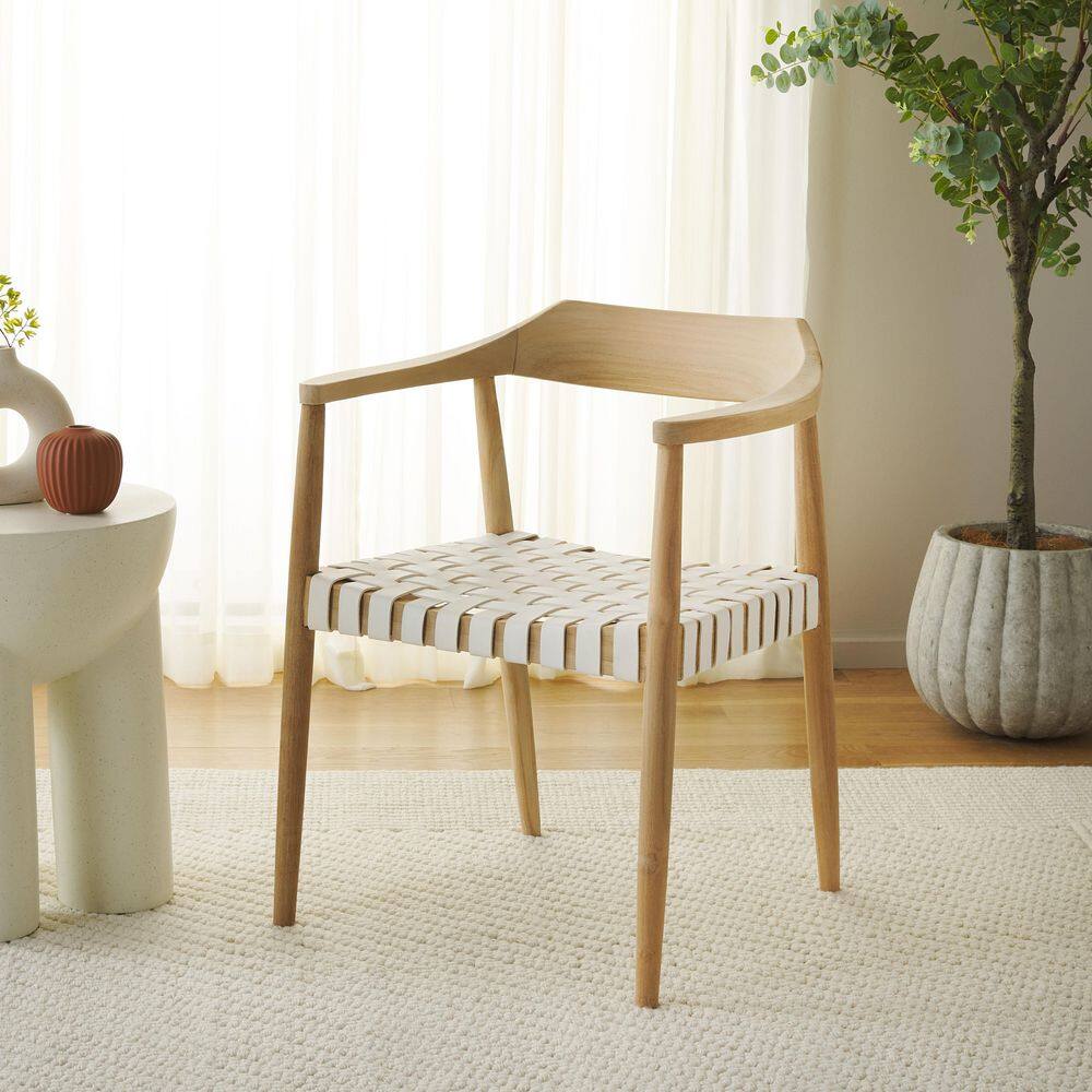 Amycus Natural Sungkai/White Leather Arm Chair