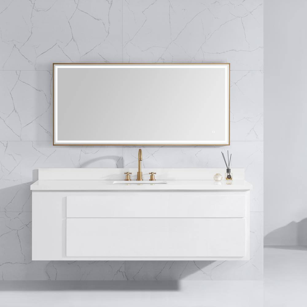 Eleganza Brushed Gold 59" Stainless Steel Framed LED Bathroom Mirror