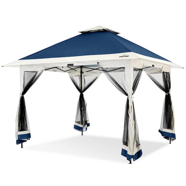 Zeus & Ruta 12 ft. x 12 ft. Blue Instant Pop Up Gazebo Canopy Tent with Full Netting for Family Parties and Outdoor Activities
