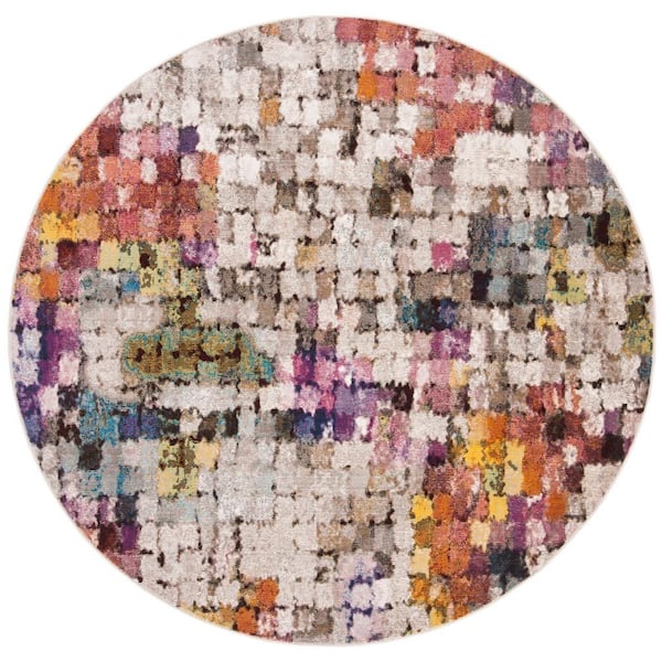 SAFAVIEH Aria Cream/Rust 6 ft. x 6 ft. Round Abstract Area Rug
