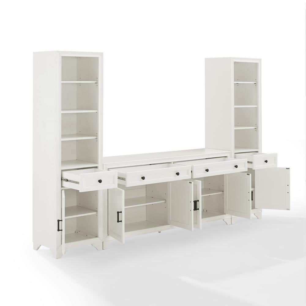 White 3-Piece Entertainment Set with Sideboard and Bookcases