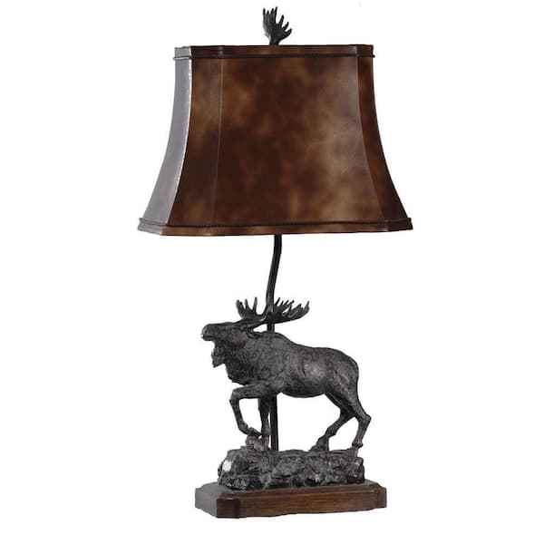 Absolute Decor 32 in. Verdi Bronze and Wood Majestic Moose Table Lamp