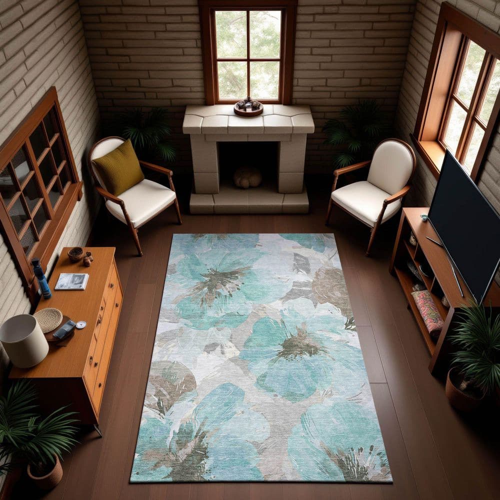Mayfield Premium Machine Washable Abstract AMF1554 Teal 10 ft. x 14 ft. Area Rug price history on PriceWatchPro