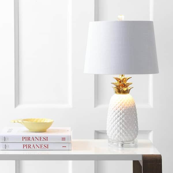 JONATHAN Y Pineapple 23 in. White/Gold Ceramic Table Lamp
