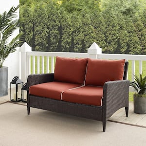 Kiawah Wicker Outdoor Loveseat with Sangria Cushions